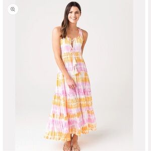Coolchmage- XS Women's Pink and Yellow Tie-Dye Maxi Dress